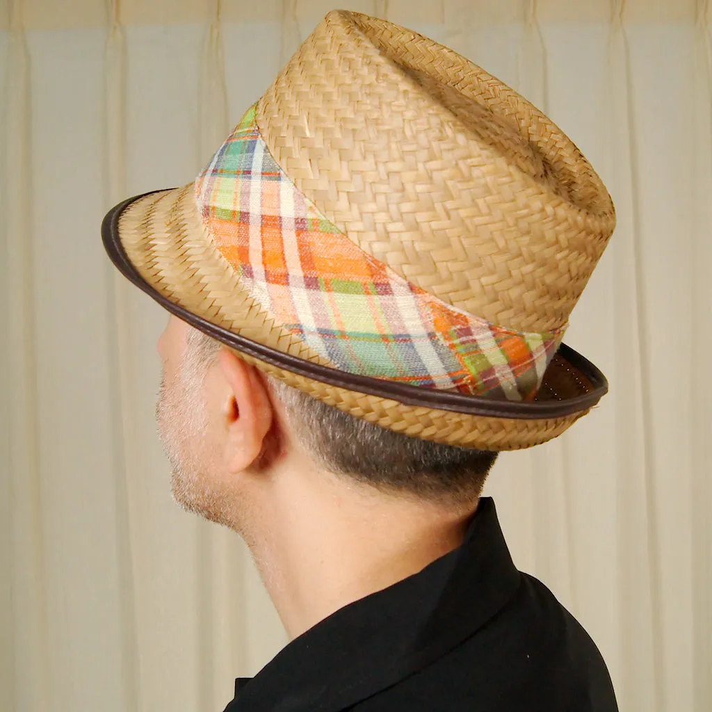 1950s Straw Madras Plaid Hat