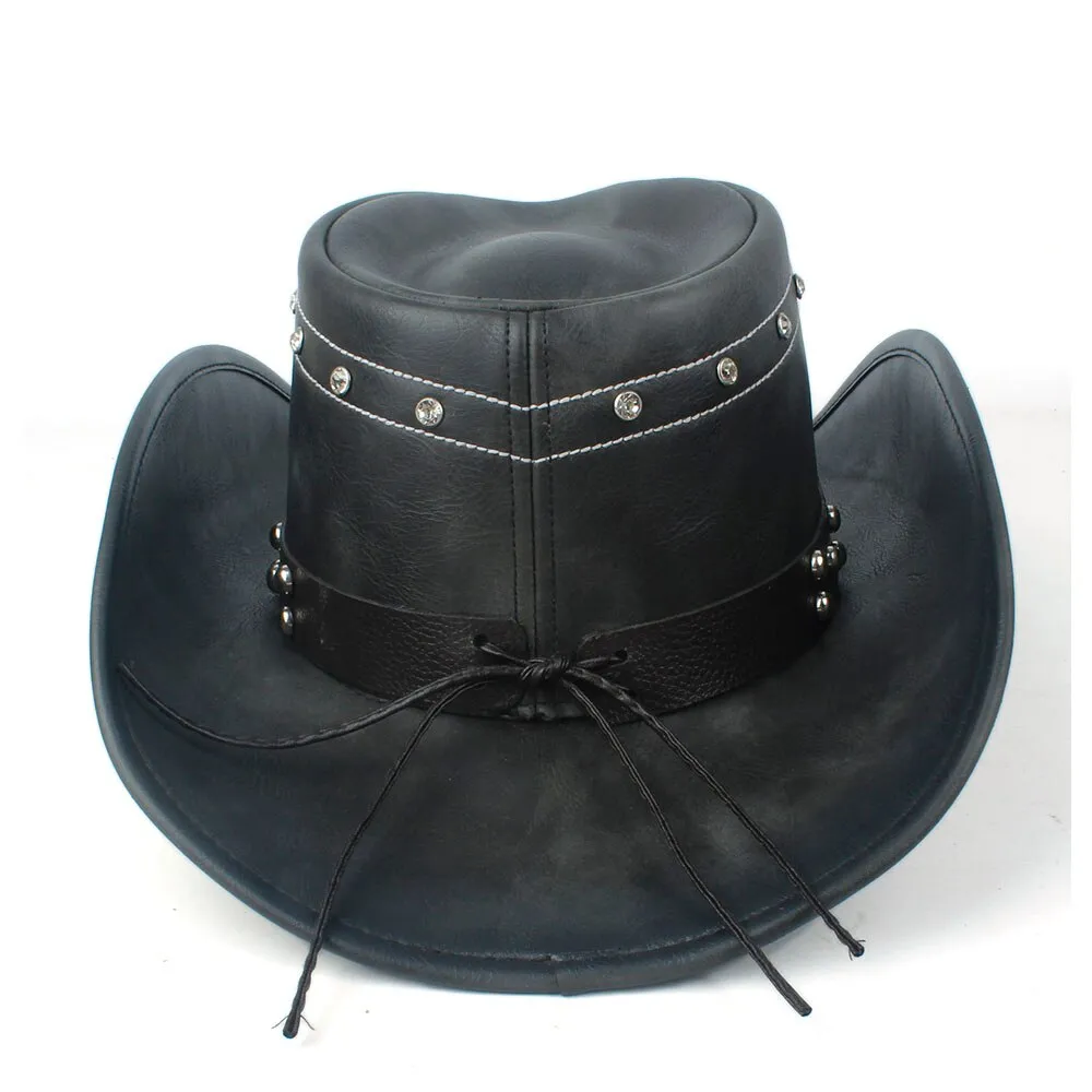 2023 100% Leather Men Women Black Western Cowboy Hat