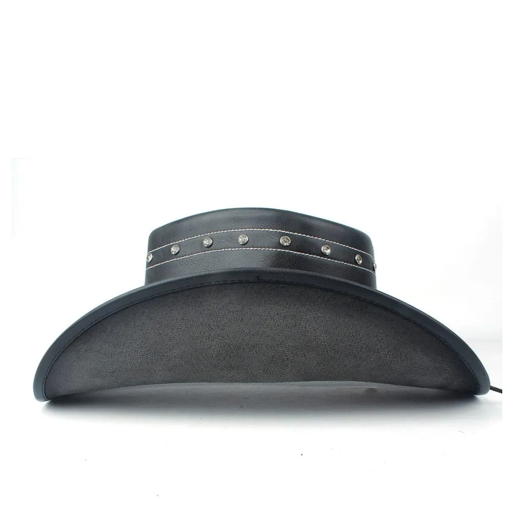 2023 100% Leather Men Women Black Western Cowboy Hat