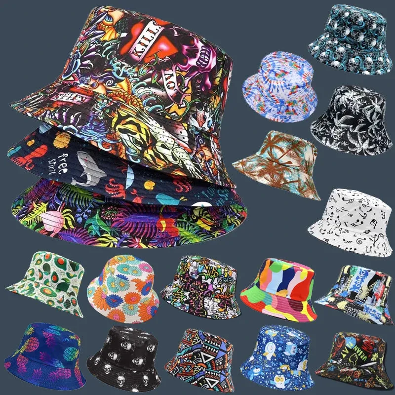 Animal Letter Print Panama Bucket Hat - Summer Sun Fisherman Hat for Women and Men