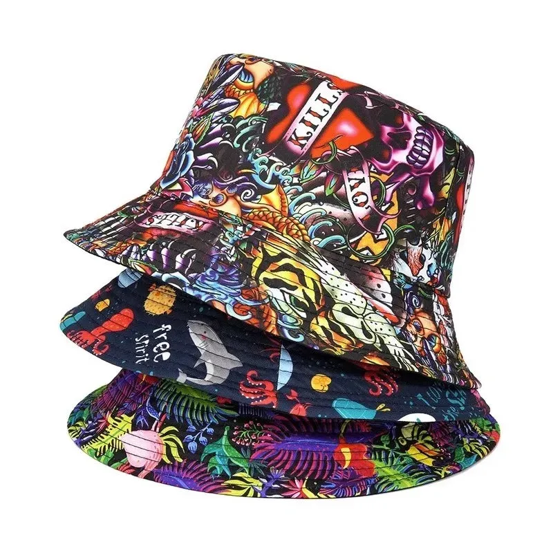 Animal Letter Print Panama Bucket Hat - Summer Sun Fisherman Hat for Women and Men