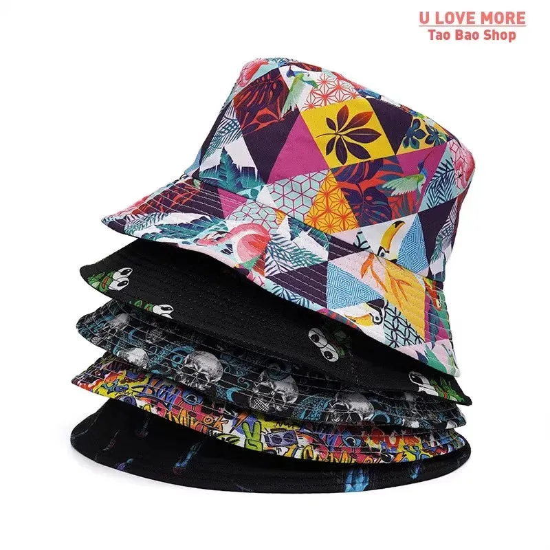 Animal Letter Print Panama Bucket Hat - Summer Sun Fisherman Hat for Women and Men