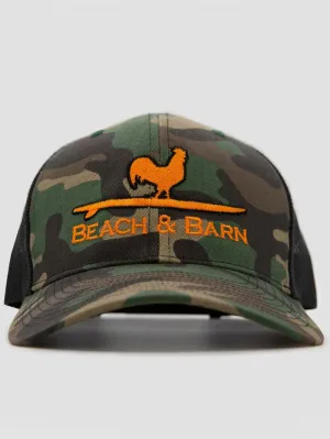 Beach & Barn SURFING ROOSTER Snapback Hat Green Camo Black