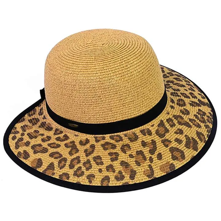 C.C Leopard Wide Brim Straw Sun Hat