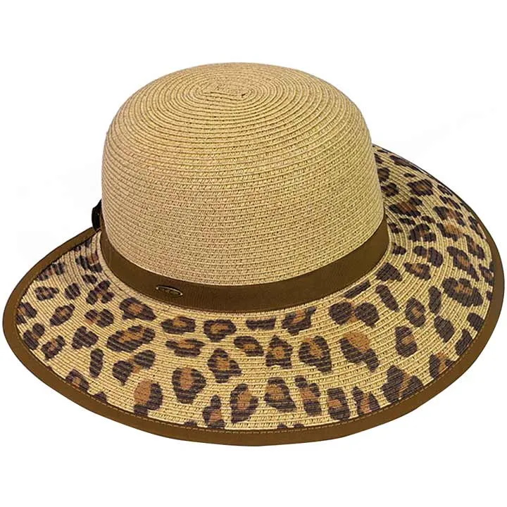 C.C Leopard Wide Brim Straw Sun Hat