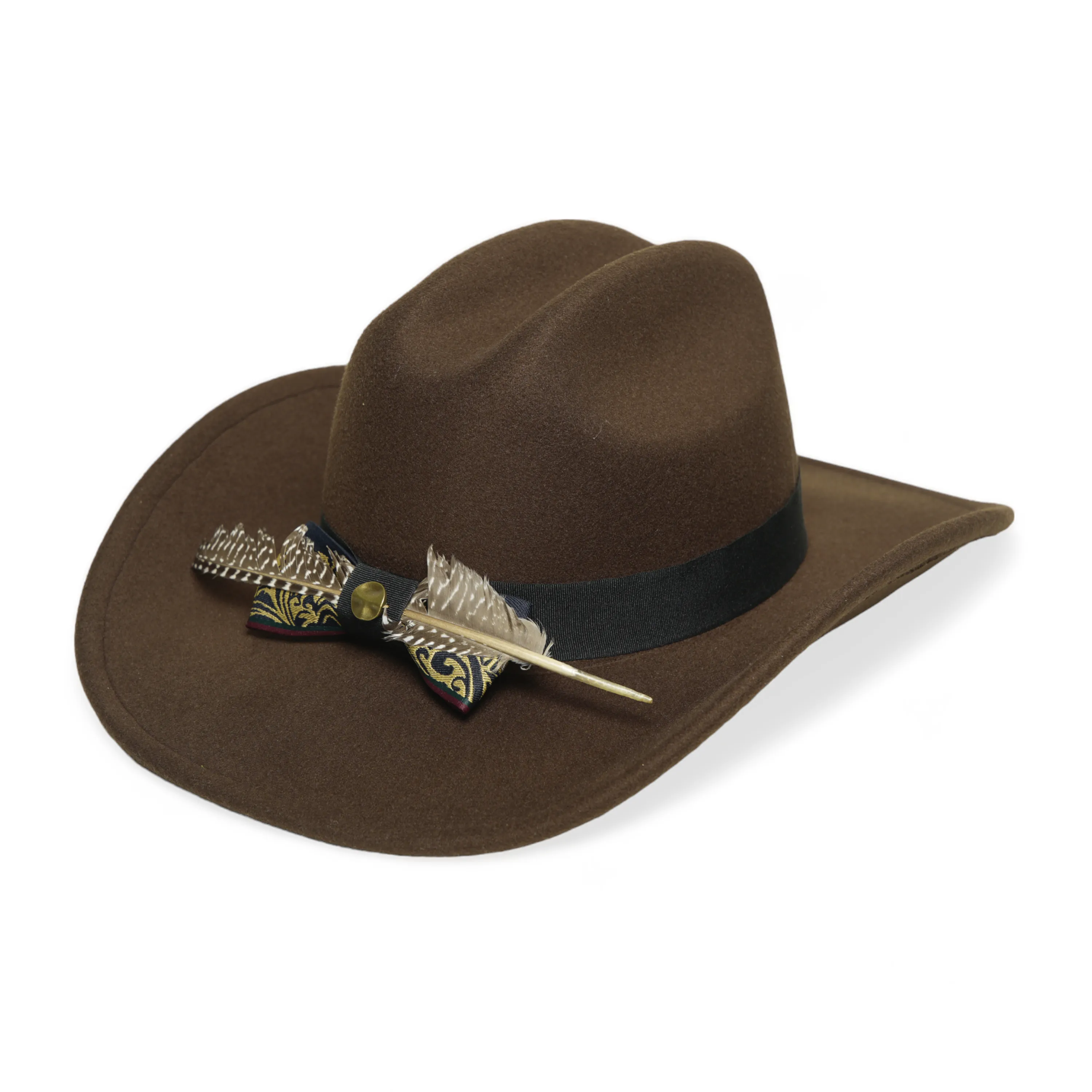 Chokore Cattleman Cowboy Hat with Feather Ribbon (Brown)