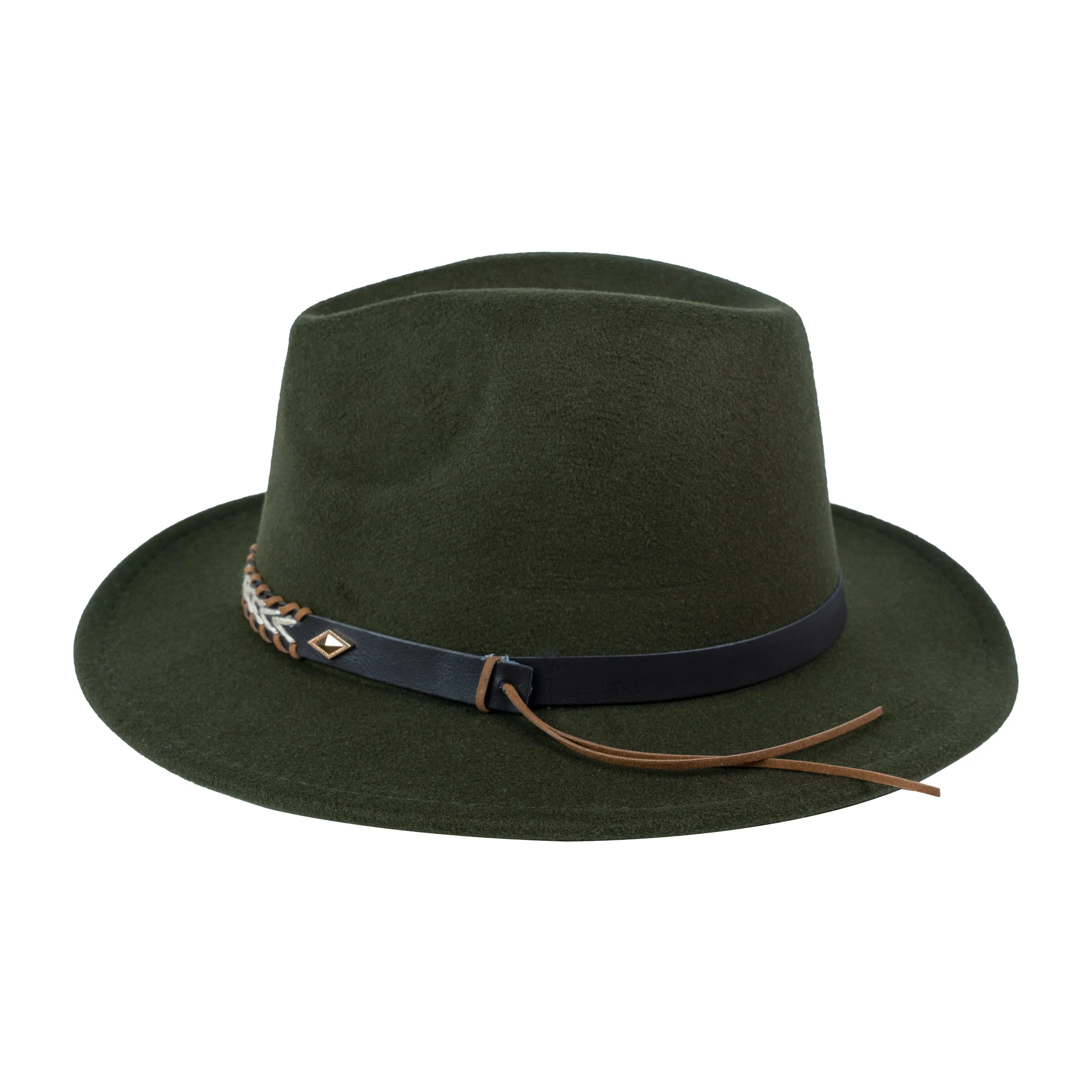 Chokore Fedora Hat with Braided PU Leather Belt (Forest Green)