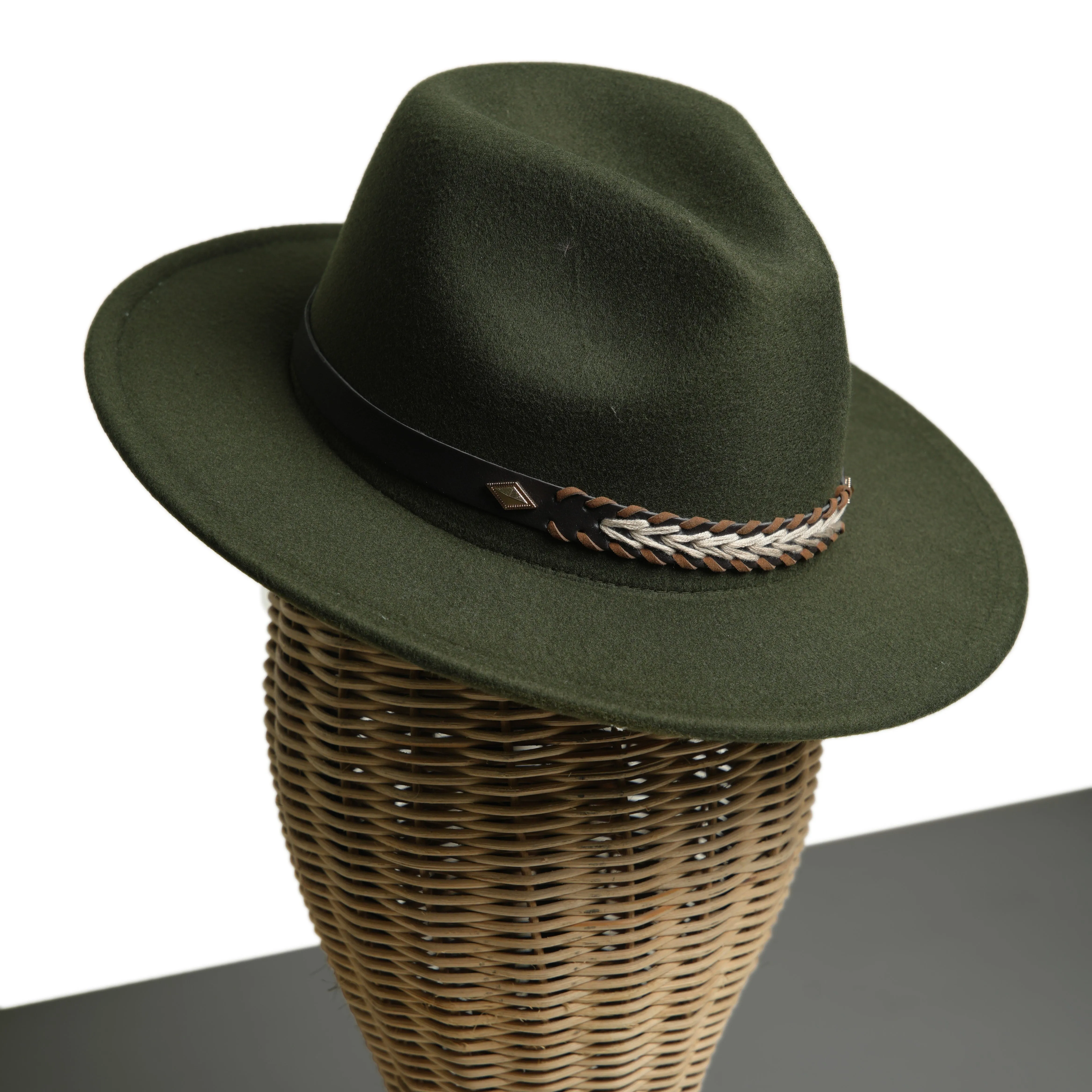 Chokore Fedora Hat with Braided PU Leather Belt (Forest Green)