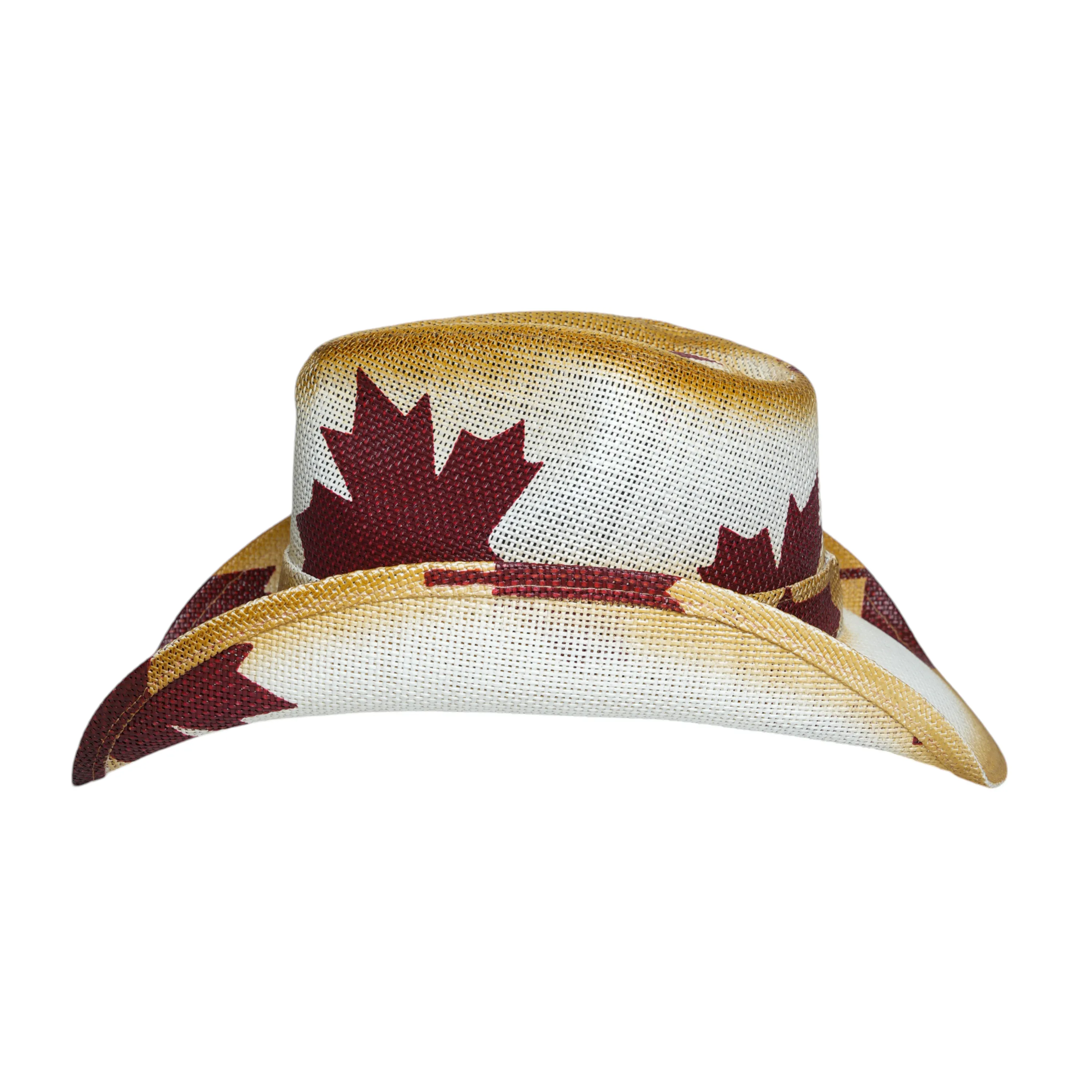 Chokore Maple Leaf Handcrafted Straw Cowboy Hat (Camel)