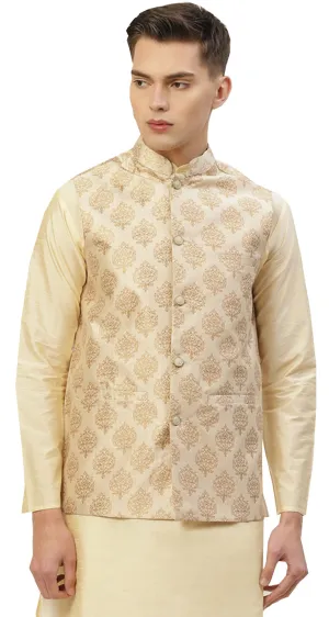 Elegant Cream Brocade Nehru Jacket for Men - Indian Style Vest