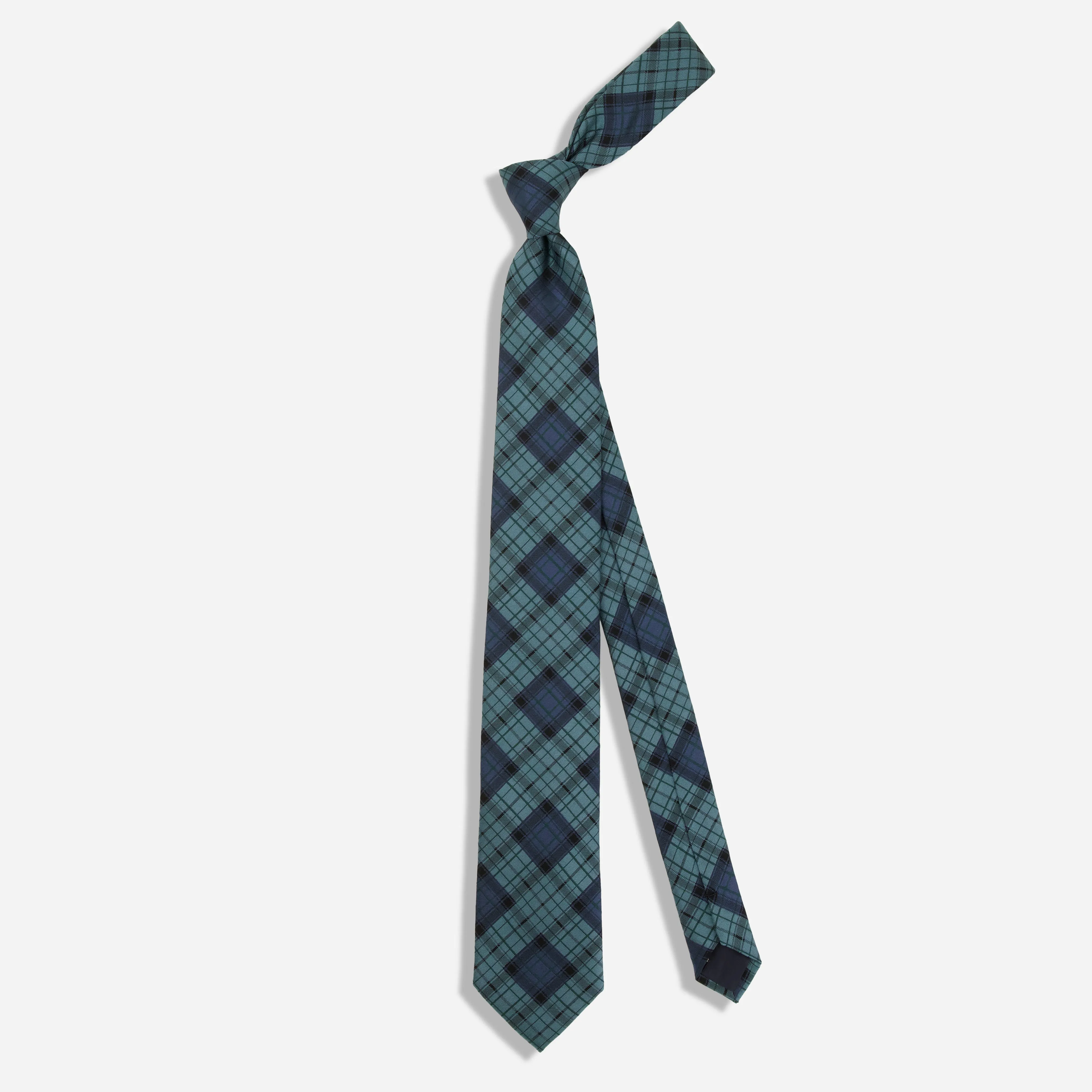 Premium Elston Blackwatch Plaid Tie in Steel Blue Color