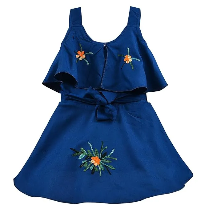 Girls Embroidered A-line Strap Neck dress