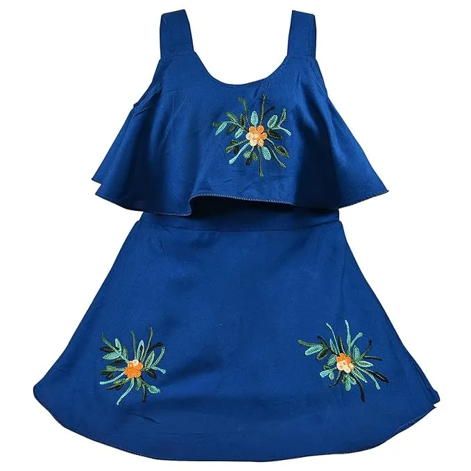 Girls Embroidered A-line Strap Neck dress