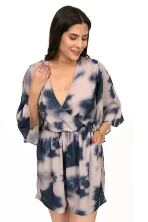 Grey and Blue Tie and Dye Jumpsuit