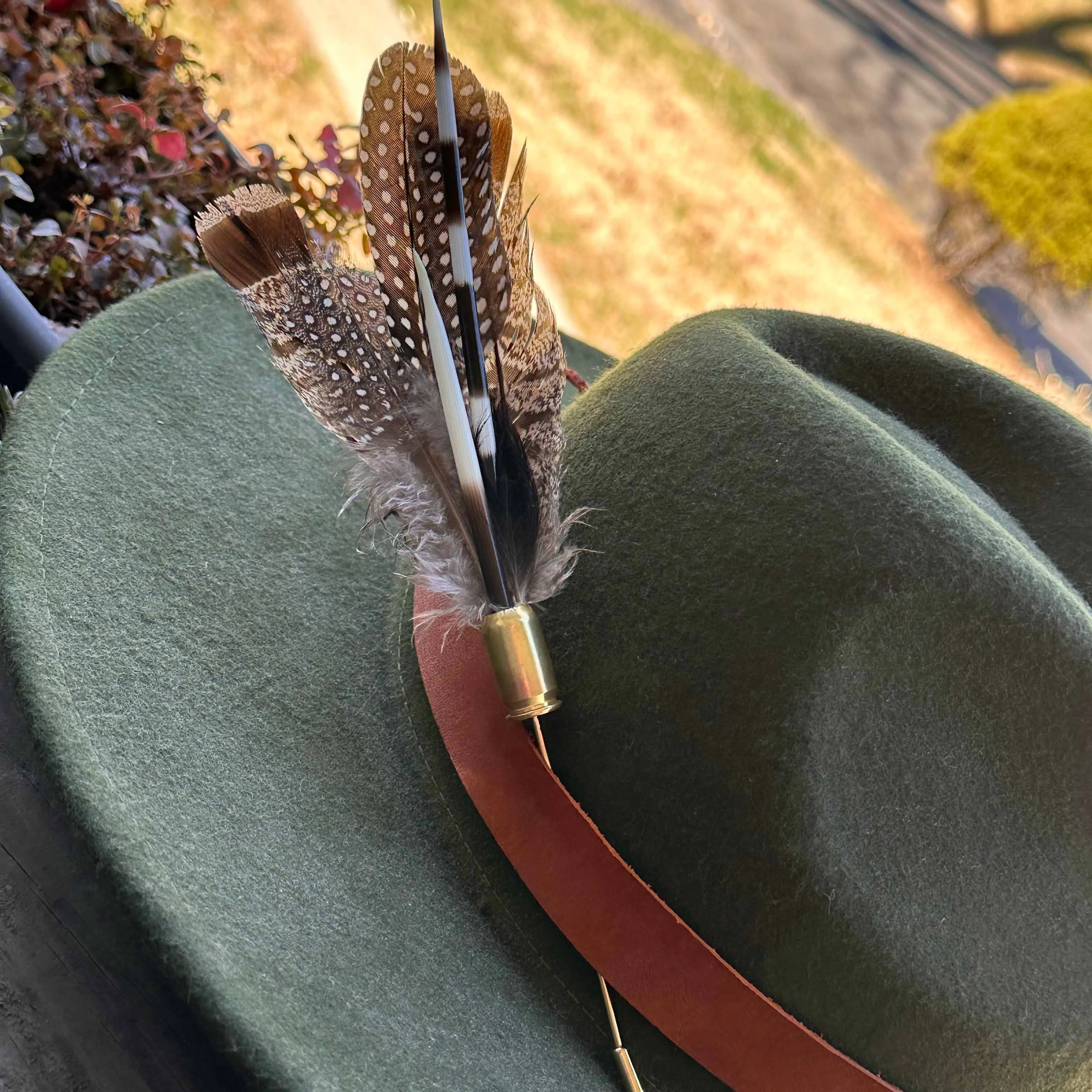 Porcupine Quill Bullet Casing and Feather Hat Pin for Cowgirls