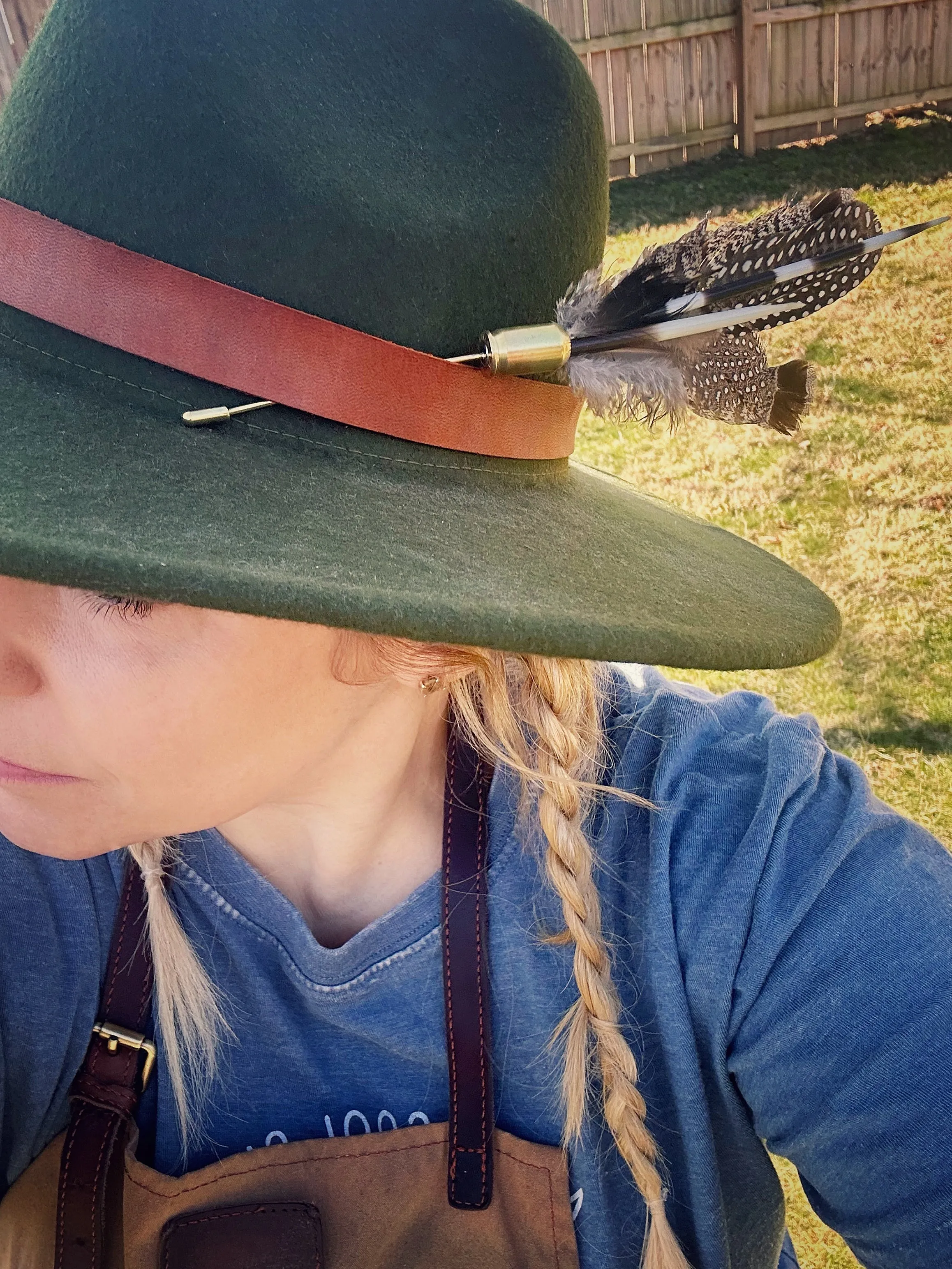 Porcupine Quill Bullet Casing and Feather Hat Pin for Cowgirls