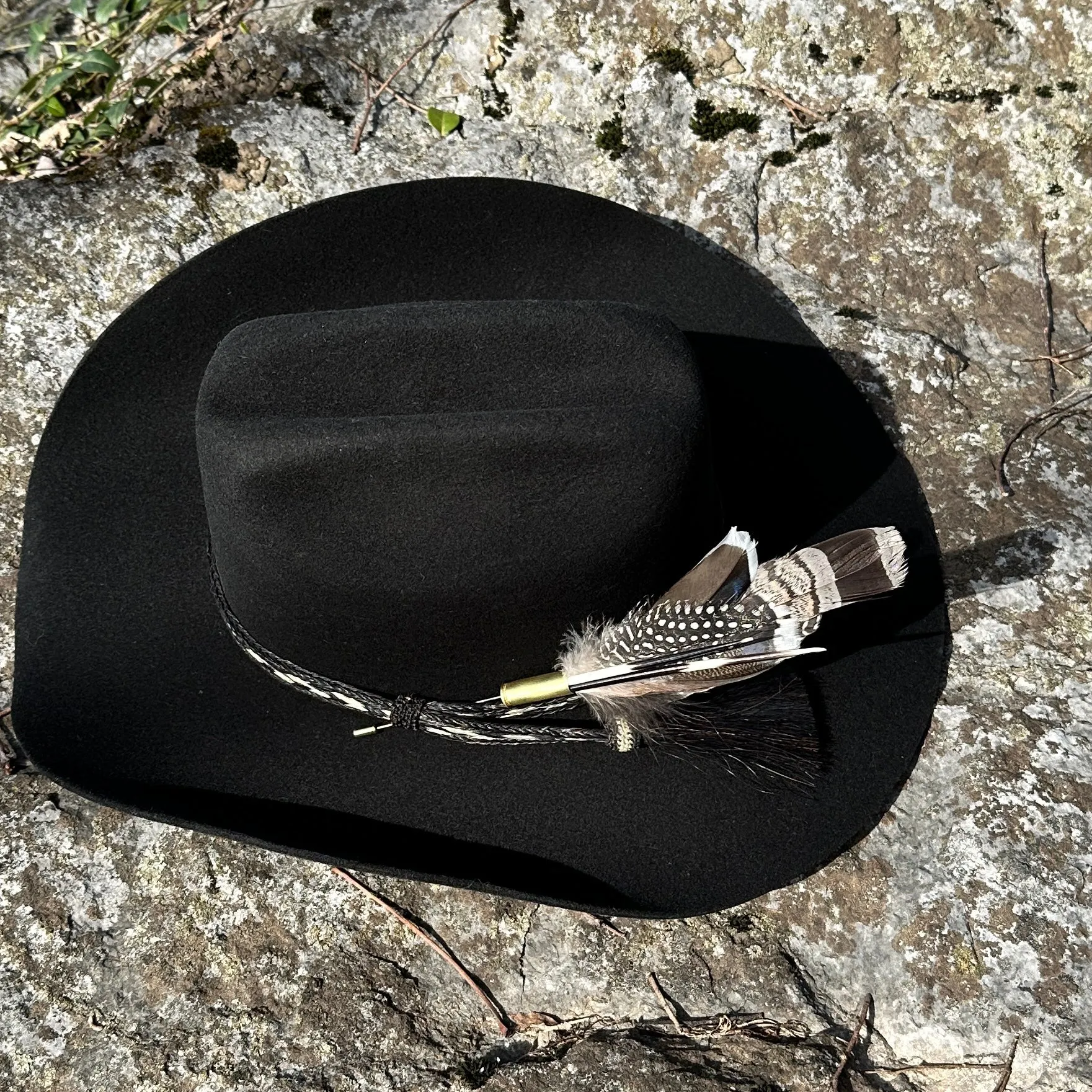 Porcupine Quill Bullet Casing and Feather Hat Pin for Cowgirls