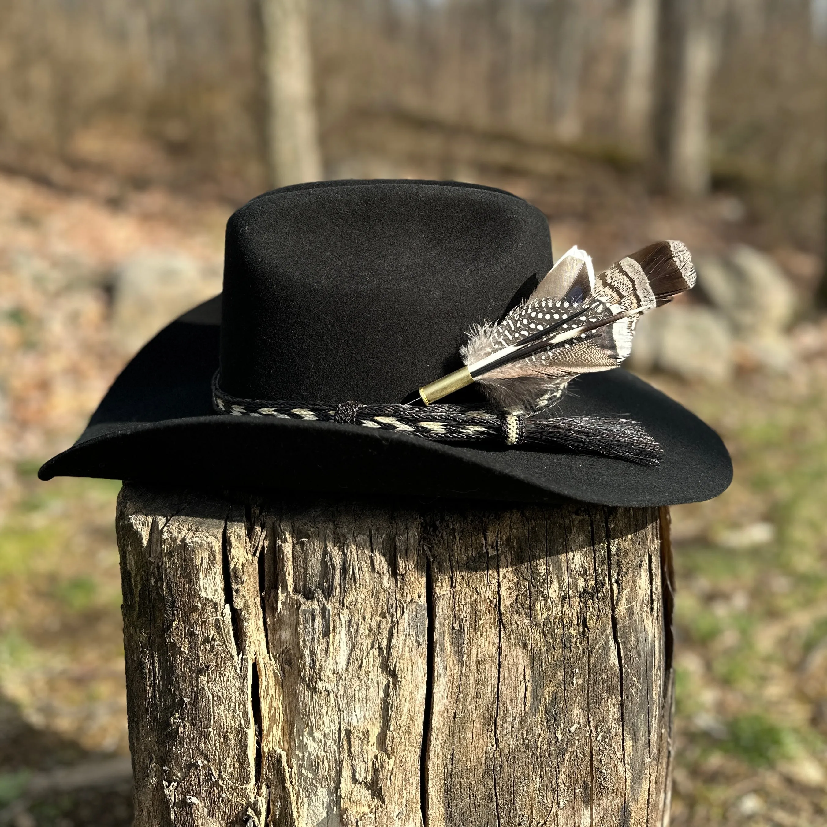 Porcupine Quill Bullet Casing and Feather Hat Pin for Cowgirls