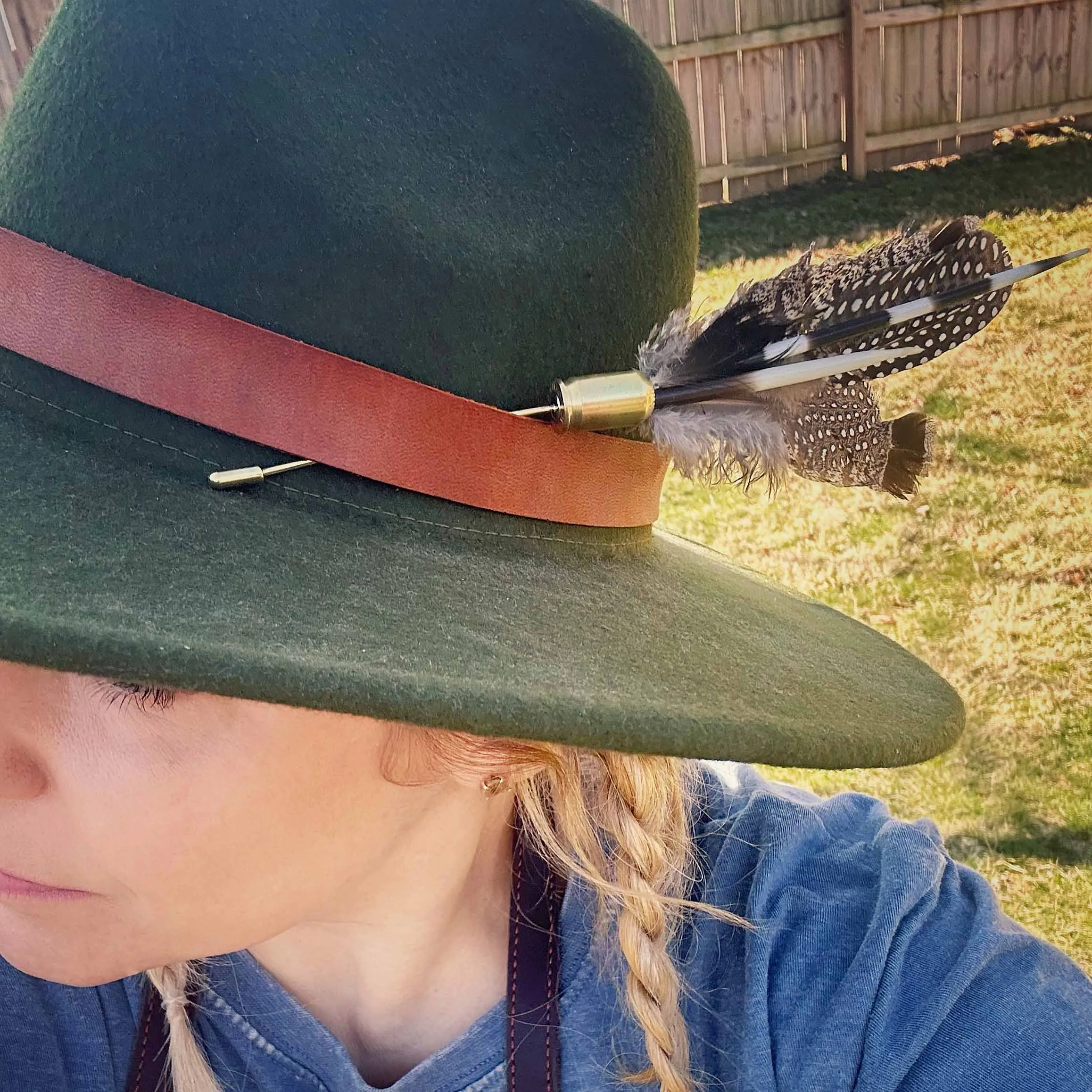 Porcupine Quill Bullet Casing and Feather Hat Pin for Cowgirls