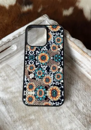 Turquoise western sunflowers phone cases for iPhone and Samsung