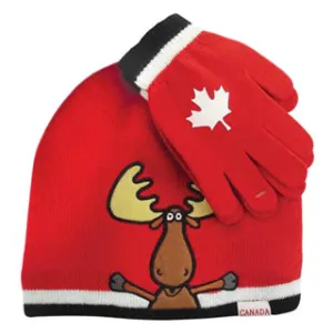 Kids Winter Moose Beanie and Gloves Set