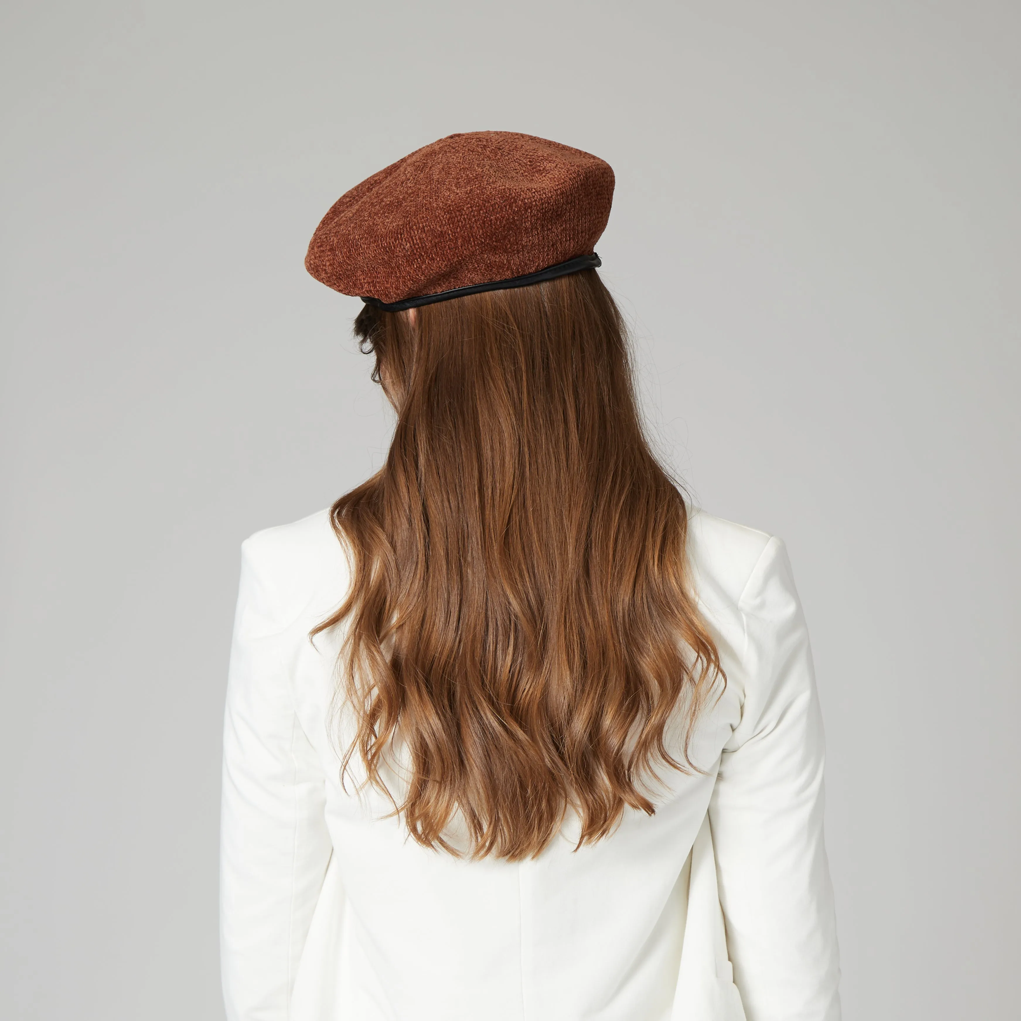 Women's Chenille Beret w/Faux Leather Band